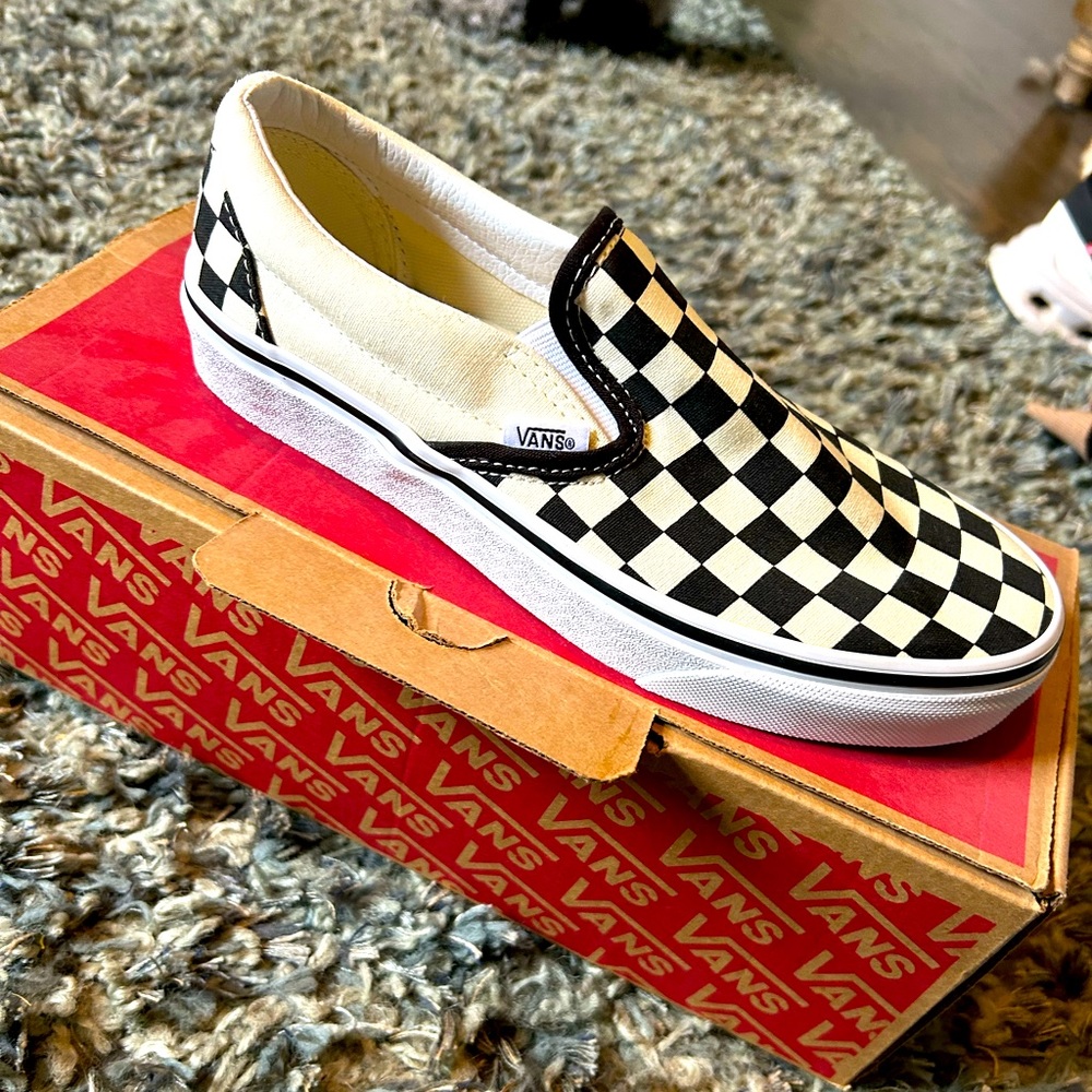 Checkered slip on vans